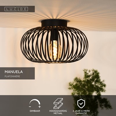 Lucide MANUELA - Plafonnière - Ø 39,5 cm - 1xE27 - Zwart